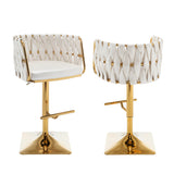 BS155 & BS158 Modern Woven Swivel Bar Stool with Adjustable Gold Square Base