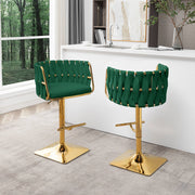 Modern Woven Swivel Bar Stool with Adjustable Gold Square Base
