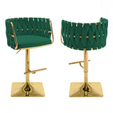 BS155 & BS158 Modern Woven Swivel Bar Stool with Adjustable Gold Square Base