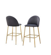 Modern Bar Stool with Diamond Quilted Back & Slender Gold Legs