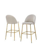 Modern Bar Stool with Diamond Quilted Back & Slender Gold Legs