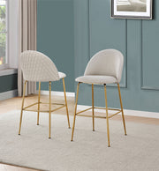 Modern Bar Stool with Diamond Quilted Back & Slender Gold Legs
