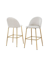 Modern Bar Stool with Diamond Quilted Back & Slender Gold Legs