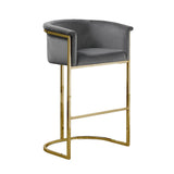 BS210 Single Modern Velvet Barrel Bar Stool with Polished Gold Sled Base
