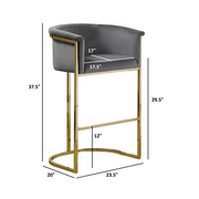 BS210 Modern Velvet Barrel Bar Stool with Polished Gold Sled Base
