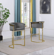 BS210 Modern Velvet Barrel Bar Stool with Polished Gold Sled Base