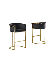BS210 Modern Velvet Barrel Bar Stool with Polished Gold Sled Base