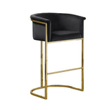 BS210 Single Modern Velvet Barrel Bar Stool with Polished Gold Sled Base