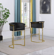 BS210 Modern Velvet Barrel Bar Stool with Polished Gold Sled Base
