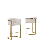 BS210 Modern Velvet Barrel Bar Stool with Polished Gold Sled Base
