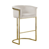 BS210 Single Modern Velvet Barrel Bar Stool with Polished Gold Sled Base