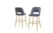 Modern Velvet Bar Stool with Open Cutout Back & Tapered Gold Legs