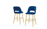 Modern Velvet Bar Stool with Open Cutout Back & Tapered Gold Legs