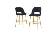 Modern Velvet Bar Stool with Open Cutout Back & Tapered Gold Legs