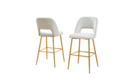 Modern Velvet Bar Stool with Open Cutout Back & Tapered Gold Legs