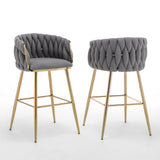 BS265 Set of 2 Modern Woven Teddy Fabric Bar Stool with 4-Leg Gold Base