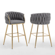 Modern Woven Teddy Fabric Bar Stool with 4-Leg Gold Base