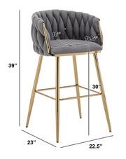 Modern Woven Teddy Fabric Bar Stool with 4-Leg Gold Base