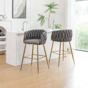 Modern Woven Teddy Fabric Bar Stool with 4-Leg Gold Base