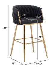 Modern Woven Teddy Fabric Bar Stool with 4-Leg Gold Base