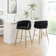 Modern Woven Teddy Fabric Bar Stool with 4-Leg Gold Base