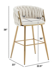 Modern Woven Teddy Fabric Bar Stool with 4-Leg Gold Base