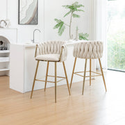 Modern Woven Teddy Fabric Bar Stool with 4-Leg Gold Base