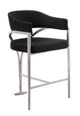 BS300 Single Architectural Boucle Bar Stool with Sweeping Metal Armrests