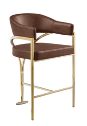 BS304L Architectural Leathaire Bar Stool with Sweeping Gold Metal Armrests