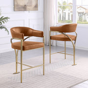 BS304L Architectural Leathaire Bar Stool with Sweeping Gold Metal Armrests