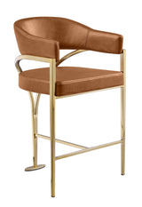 BS304L Single Architectural Leathaire Bar Stool with Sweeping Gold Metal Armrests