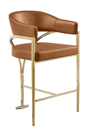 BS304L Architectural Leathaire Bar Stool with Sweeping Gold Metal Armrests