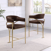 BS304L Architectural Leathaire Bar Stool with Sweeping Gold Metal Armrests
