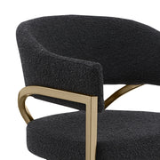 Architectural Boucle Bar Stool with Sweeping Gold Metal Armrests