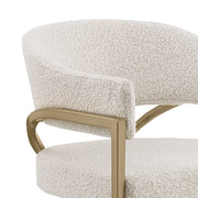 Architectural Boucle Bar Stool with Sweeping Gold Metal Armrests
