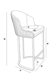 Tailored Boucle Bar Stool with Pleated Back & Decorative Ring Pull