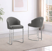 Tailored Boucle Bar Stool with Pleated Back & Decorative Ring Pull