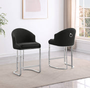 Tailored Boucle Bar Stool with Pleated Back & Decorative Ring Pull