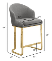 Tailored Teddy Fabric Bar Stool with Pleated Back & Decorative Gold Ring Pull