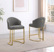 Tailored Teddy Fabric Bar Stool with Pleated Back & Decorative Gold Ring Pull