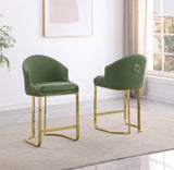 BS374 Set of 2 Tailored Teddy Fabric Bar Stool with Pleated Back & Decorative Gold Ring Pull