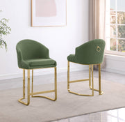 Tailored Teddy Fabric Bar Stool with Pleated Back & Decorative Gold Ring Pull