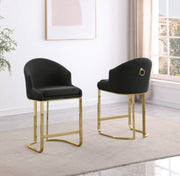 Tailored Teddy Fabric Bar Stool with Pleated Back & Decorative Gold Ring Pull