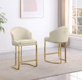 BS374 Set of 2 Tailored Teddy Fabric Bar Stool with Pleated Back & Decorative Gold Ring Pull