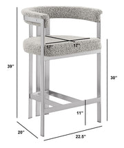 BS380 Architectural Boucle Bar Stool with Matte Brushed Flat-Strap Frame & Floating Back