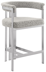 BS380 Single Architectural Boucle Bar Stool with Matte Brushed Flat-Strap Frame & Floating Back