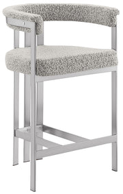 BS380 Architectural Boucle Bar Stool with Matte Brushed Flat-Strap Frame & Floating Back