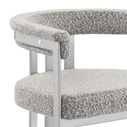 BS380 Architectural Boucle Bar Stool with Matte Brushed Flat-Strap Frame & Floating Back