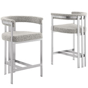 SC380-7. CH380-7, & BS380-7: Modern Boucle Upholstered Chairs with Matte Brushed Chrome Finish Legs (Set of 2)