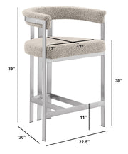 BS380 Architectural Boucle Bar Stool with Matte Brushed Flat-Strap Frame & Floating Back